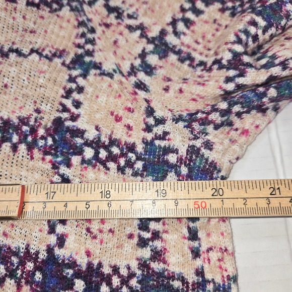 Lucky Brand Womens Small Plaid Split Back Layered Knit Top Navy Pink Cream S - Picture 8 of 10